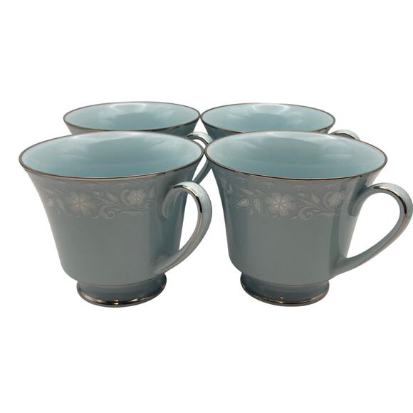 Noritake Love Song Tea/ Coffee Cups (4) 8002 W81 Baby Blue and White Floral - Picture 1 of 8